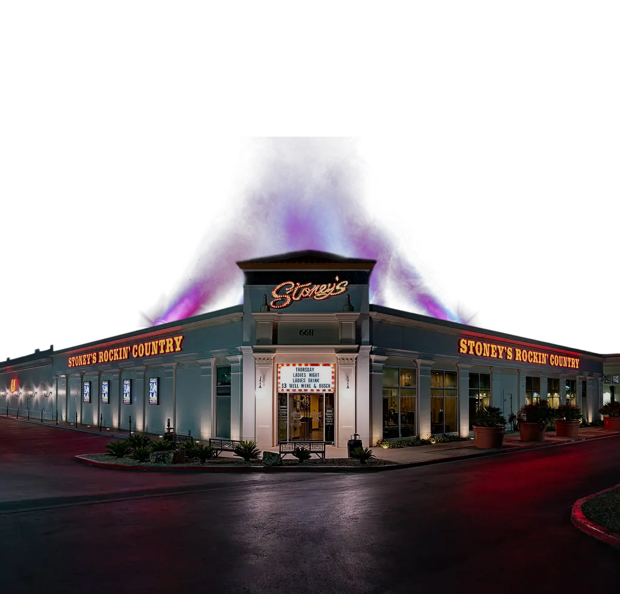 Stoney's Rockin' Country venue exterior at night