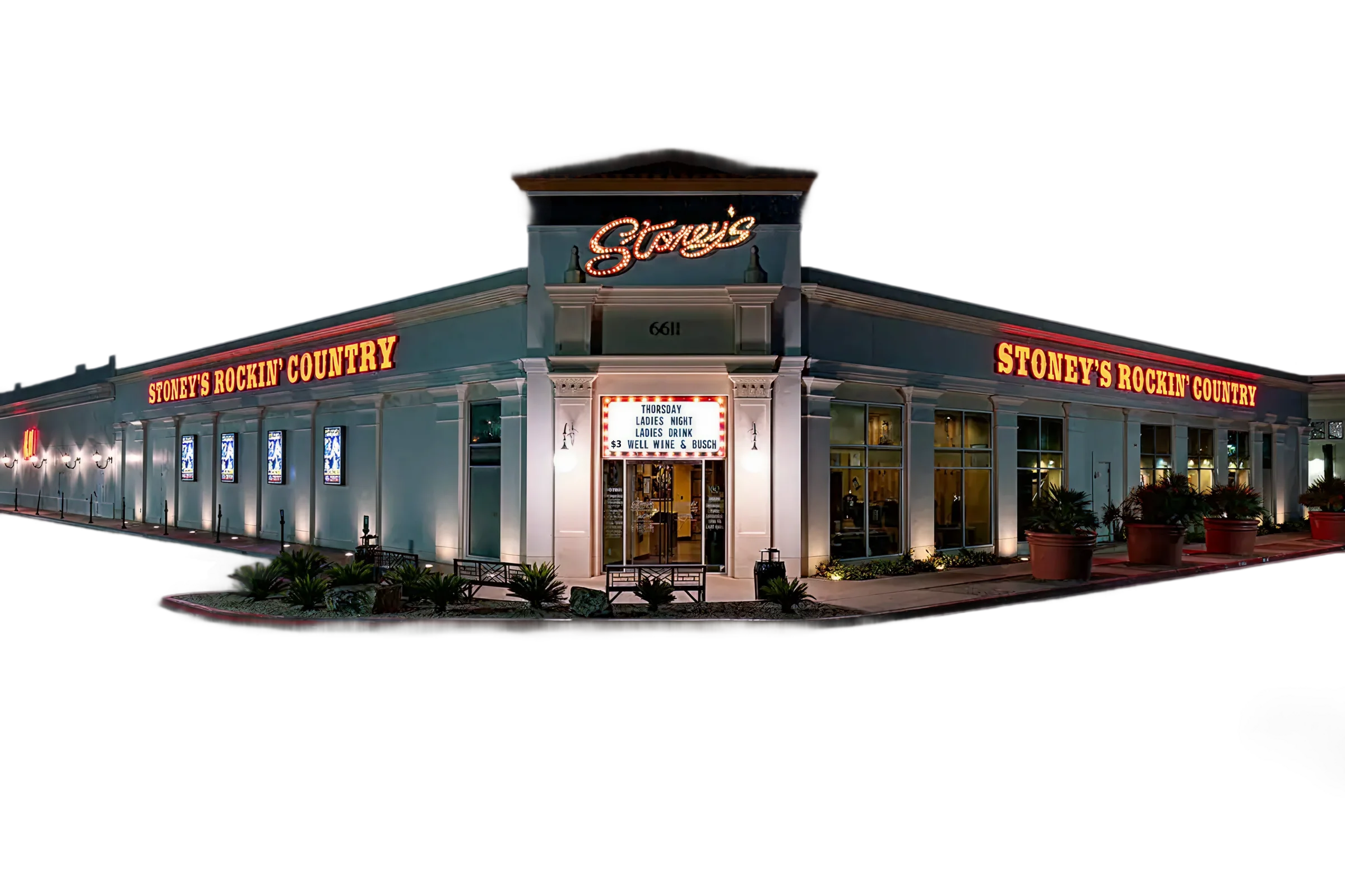 Stoney's Rockin' Country venue exterior at night