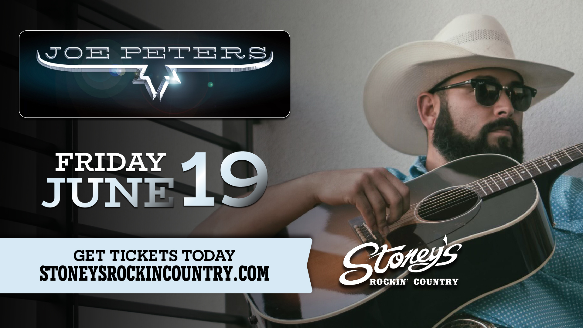 Joe Peters performing live country music on stage